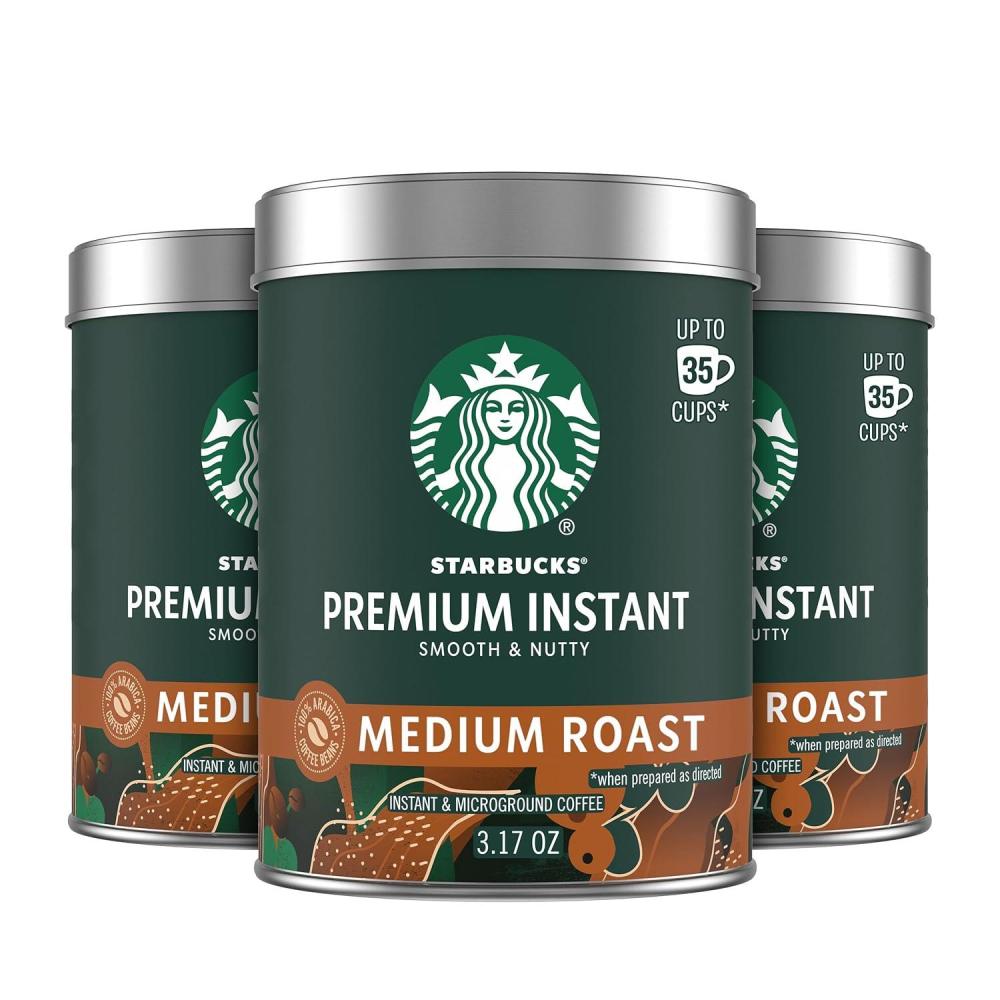 imageStarbucks Premium Instant Coffee Medium Roast Coffee Arabica Beans Three 317 oz Tins317 Ounce Pack of 3