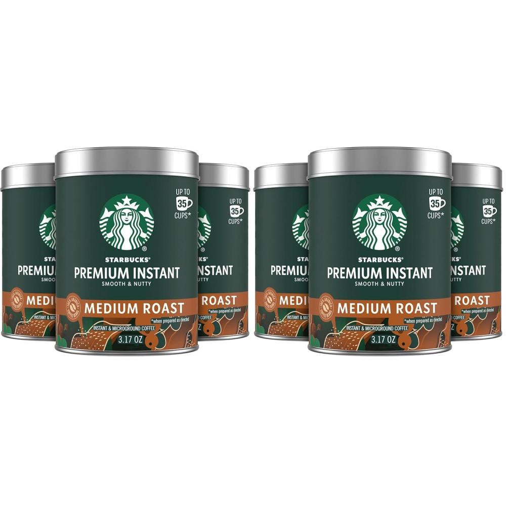 imageStarbucks Premium Instant Coffee Medium Roast Coffee Arabica Beans Three 317 oz Tins317 Ounce Pack of 6