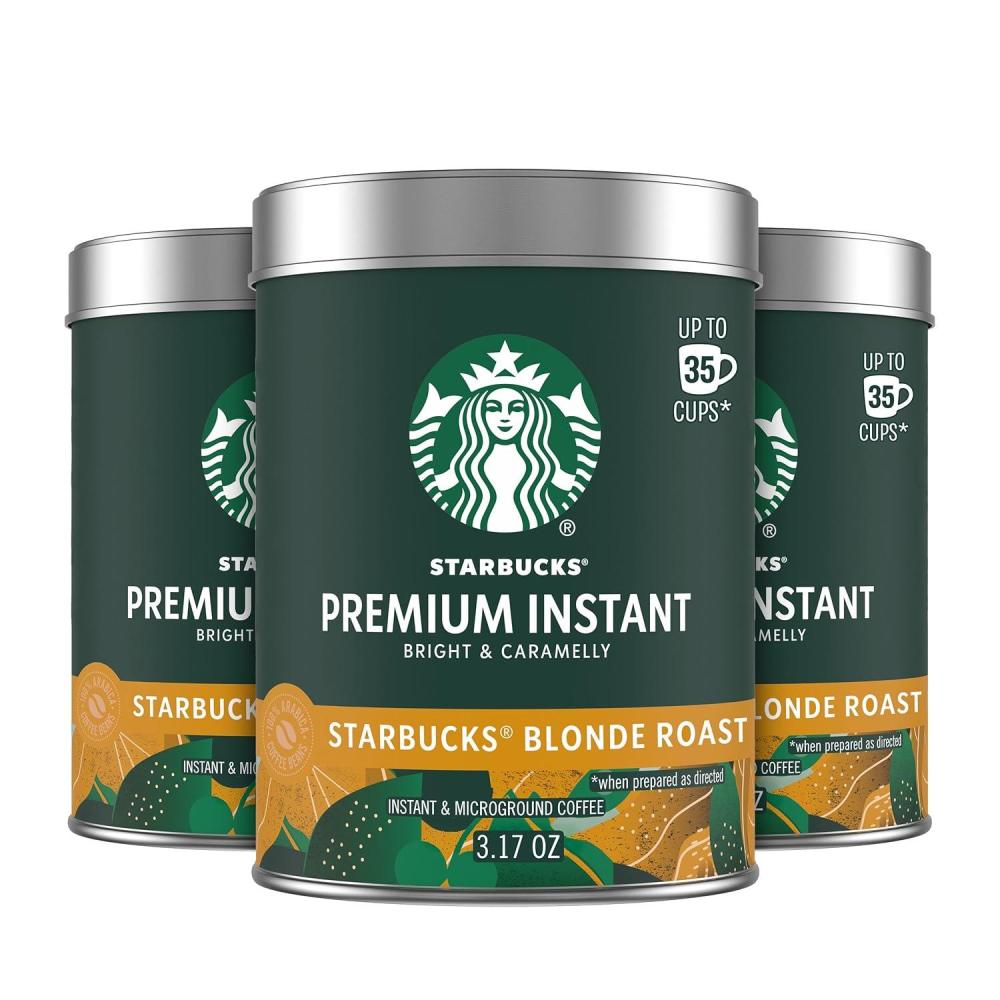 imageStarbucks Premium Instant Coffee Starbucks Blonde Roast Coffee Arabica Beans Three 317 oz Tins317 Ounce Pack of 3