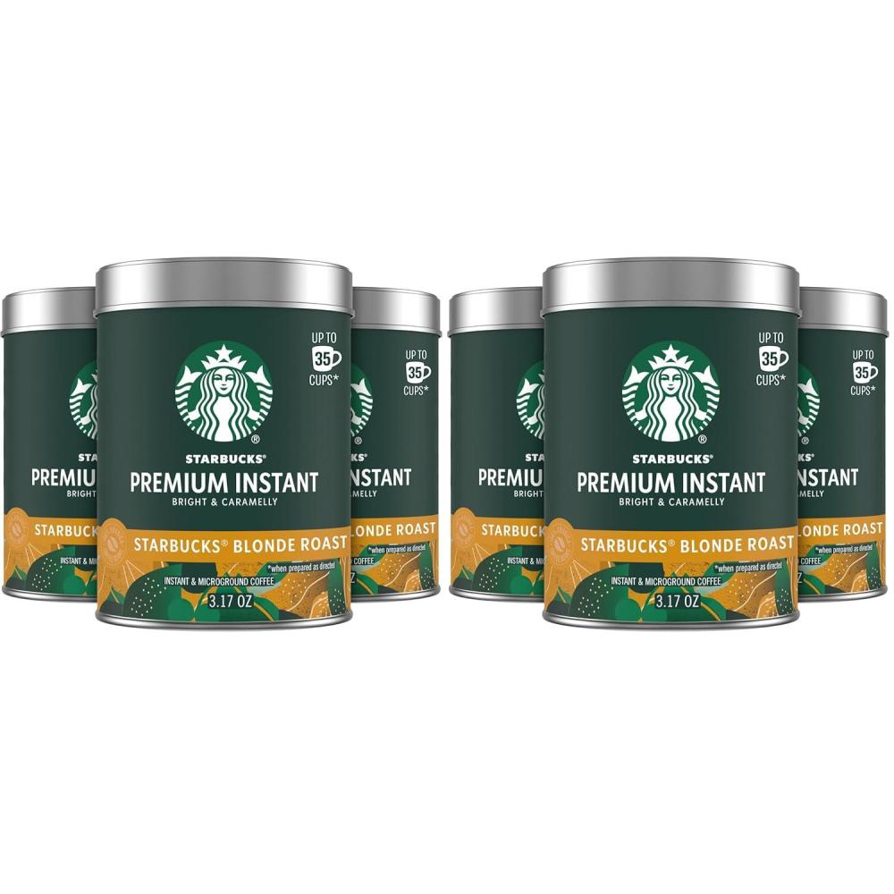 imageStarbucks Premium Instant Coffee Starbucks Blonde Roast Coffee Arabica Beans Three 317 oz Tins317 Ounce Pack of 6