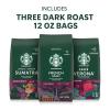 Starbucks Ground Coffee, Dark Roast Hot or Iced Coffee, Variety Pack, Three 12 oz Bags​(Dark Variety Pack)