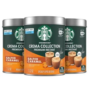 Starbucks Crema Collection Premium Instant Salted Caramel Flavored Instant Coffee, 100% Arabica Beans, 3 Tins (7.12 Oz Each)