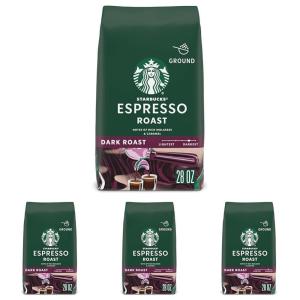 Starbucks Ground Coffee, Dark Roast Coffee, Espresso Roast, 100% Arabica, 1 bag (28 oz)(28 Ounce (Pack of 4))