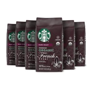 Starbucks Ground Coffee, Dark Roast Coffee, Organic French Roast, 100% Arabica, 6 bags (10 oz each)