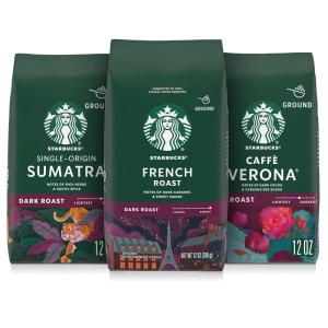 Starbucks Ground Coffee, Dark Roast Hot or Iced Coffee, Variety Pack, Three 12 oz Bags​(Dark Variety Pack)