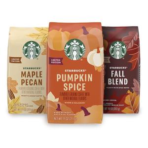 Starbucks Ground Coffee, Dark Roast Hot or Iced Coffee, Variety Pack, Three 12 oz Bags​(Fall Variety Pack)