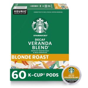 Starbucks K-Cup Coffee Pods, Starbucks Blonde Roast Hot or Iced Coffee, Decaf Veranda Blend, 60 Keurig Pods ​