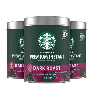 Starbucks Premium Instant Coffee, Dark Roast Coffee, Arabica Beans, Three 3.17 oz Tins(3.17 Ounce (Pack of 3))