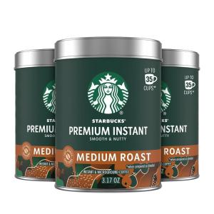 Starbucks Premium Instant Coffee, Medium Roast Coffee, Arabica Beans, Three 3.17 oz Tins(3.17 Ounce (Pack of 3))