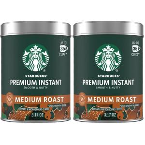 Starbucks Premium Instant Coffee, Starbucks Blonde Roast Coffee, Arabica Beans, Three 3.17 oz Tins(3.17 Ounce (Pack of 2))