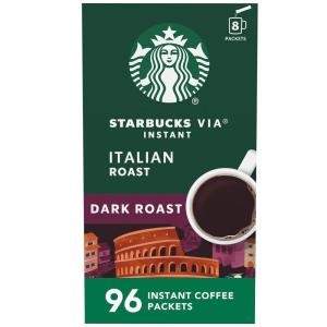 Starbucks VIA Instant Coffee Packets, Single Serve, Dark Roast Coffee, Italian Roast, 96 Packets(Italian Roast)