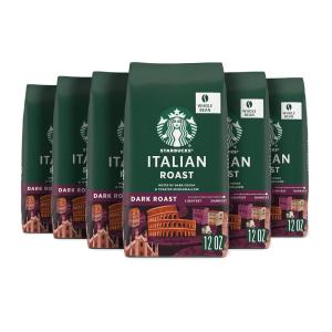 Starbucks Whole Bean Coffee, Dark Roast Coffee, Italian Roast, 100% Arabica, 6 bags (12 oz each)(Italian)