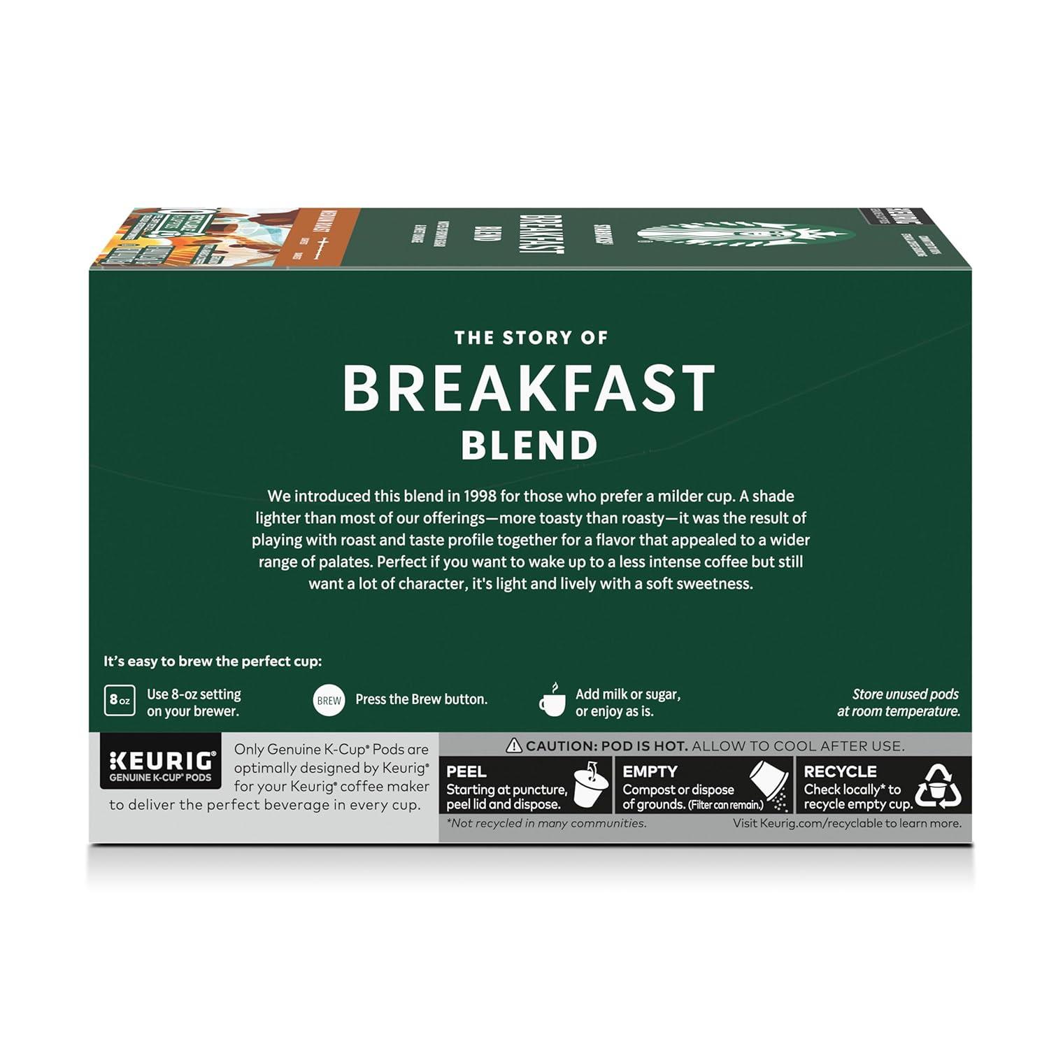 imageStarbucks KCup Coffee Pods Medium Roast Hot or Iced Coffee Breakfast Blend 40 Keurig Pods