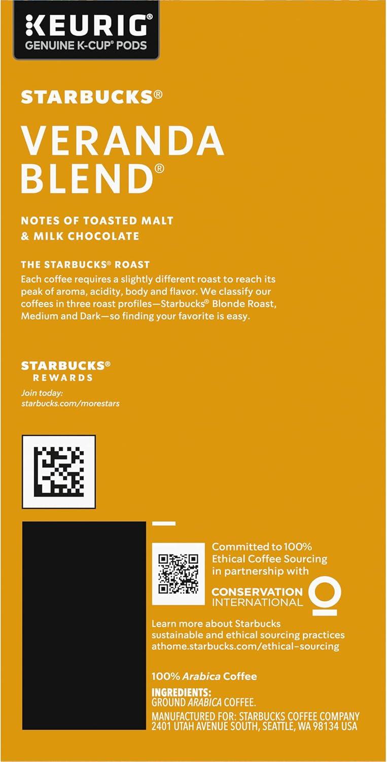 imageStarbucks KCup Coffee Pods Starbucks Blonde Roast Hot or Iced Coffee Veranda Blend 96 Keurig PodsVeranda Blend