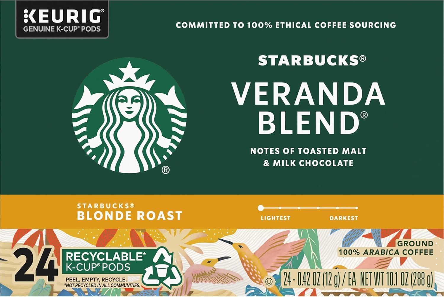 imageStarbucks KCup Coffee Pods Starbucks Blonde Roast Hot or Iced Coffee Veranda Blend 96 Keurig PodsVeranda Blend