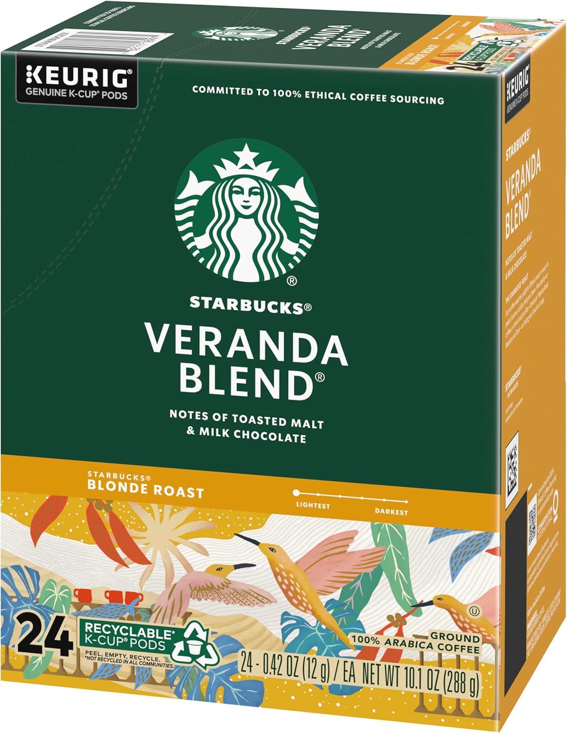 imageStarbucks KCup Coffee Pods Starbucks Blonde Roast Hot or Iced Coffee Veranda Blend 96 Keurig PodsVeranda Blend