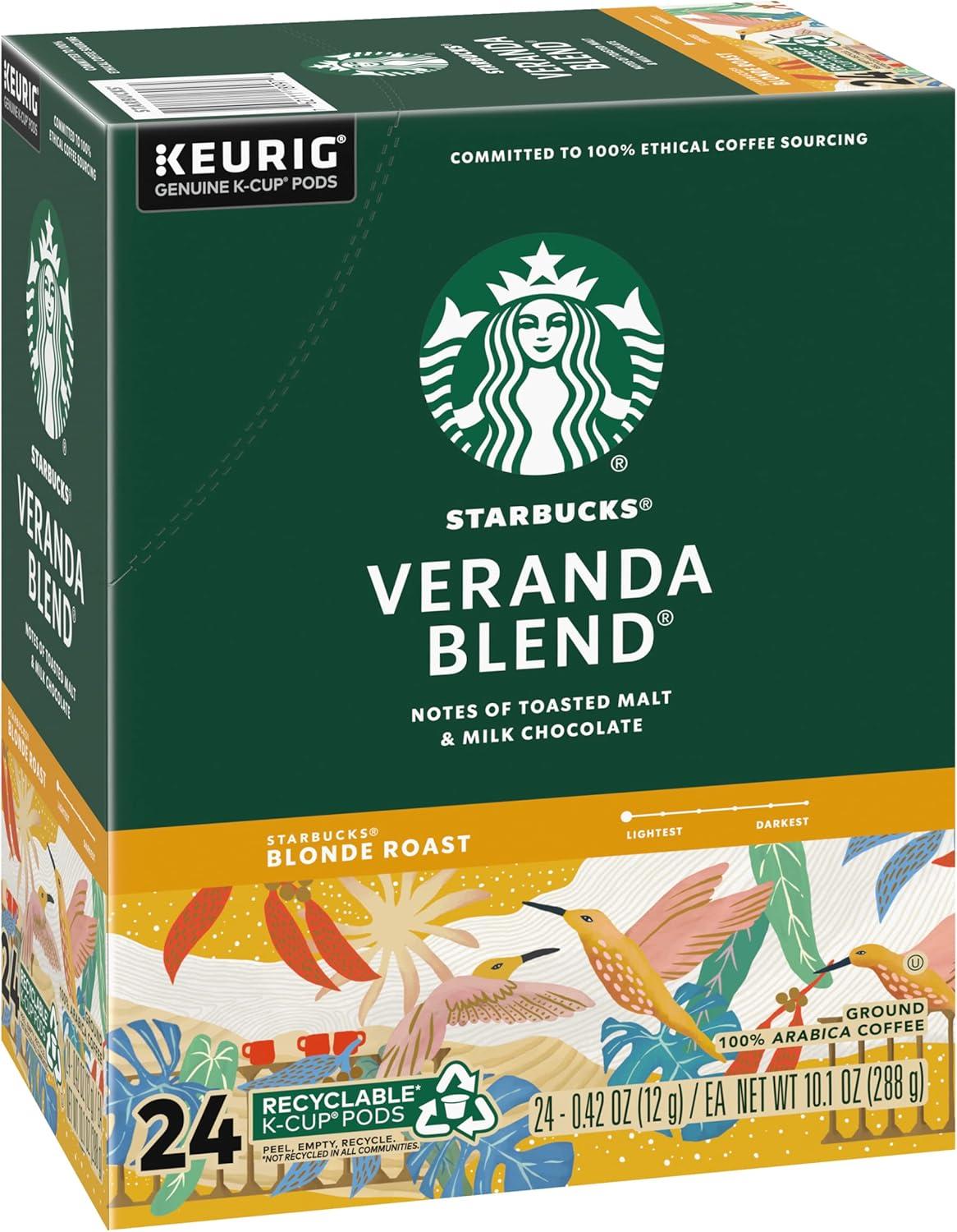 imageStarbucks KCup Coffee Pods Starbucks Blonde Roast Hot or Iced Coffee Veranda Blend 96 Keurig PodsVeranda Blend