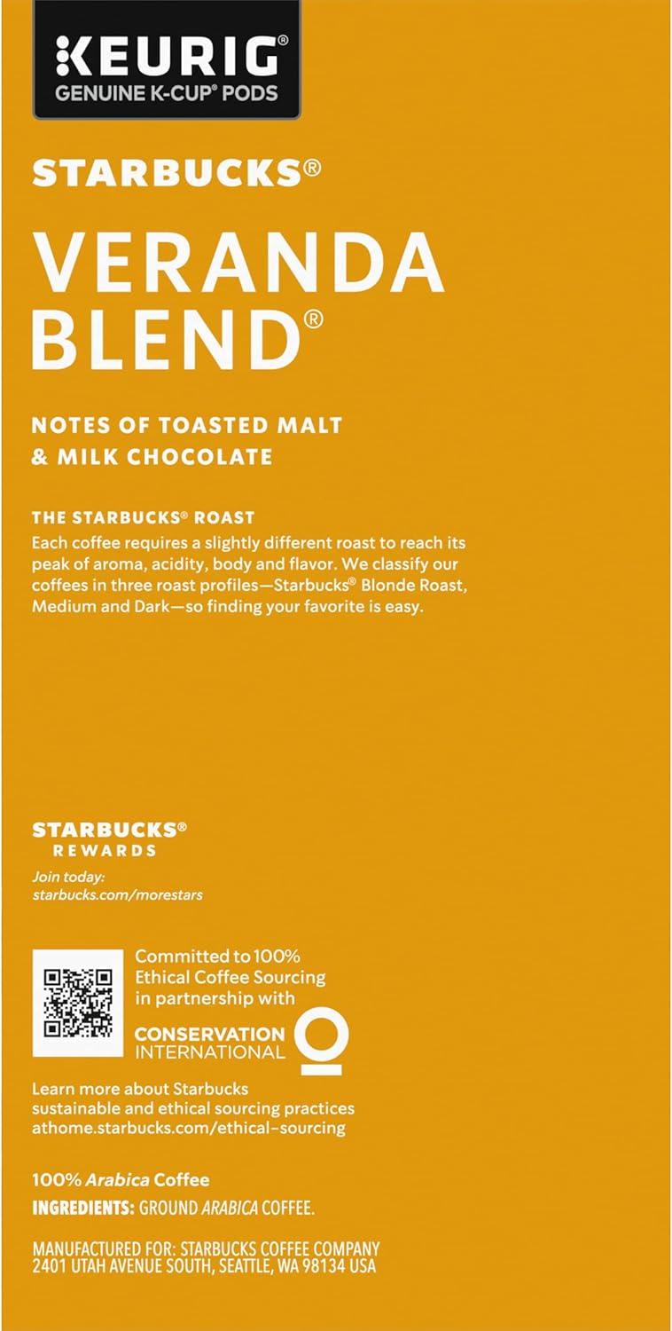 imageStarbucks KCup Coffee Pods Starbucks Blonde Roast Hot or Iced Coffee Veranda Blend 96 Keurig PodsVeranda Blend