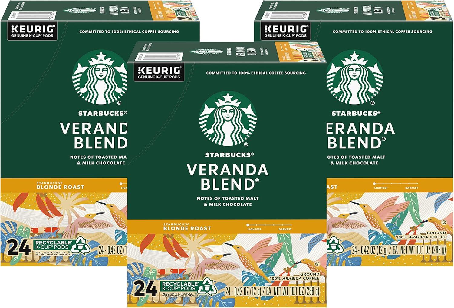 imageStarbucks KCup Coffee Pods Starbucks Blonde Roast Hot or Iced Coffee Veranda Blend 96 Keurig PodsVeranda Blend