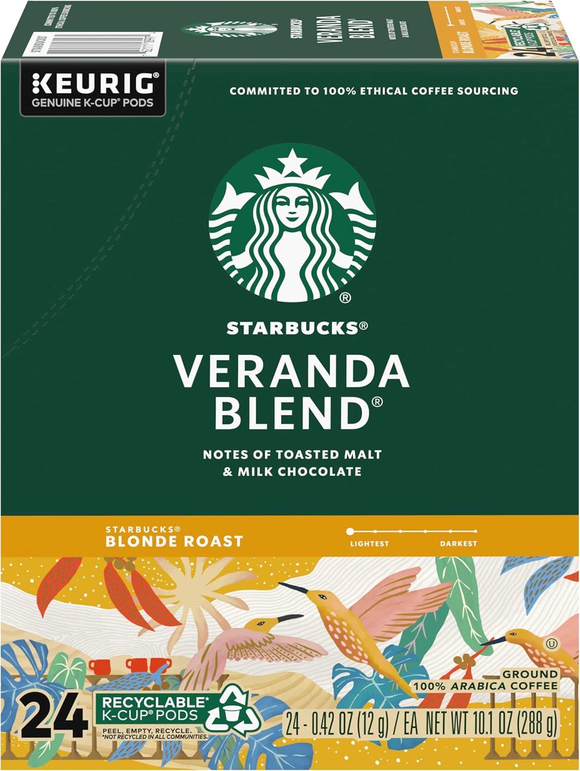 imageStarbucks KCup Coffee Pods Starbucks Blonde Roast Hot or Iced Coffee Veranda Blend 96 Keurig PodsVeranda Blend