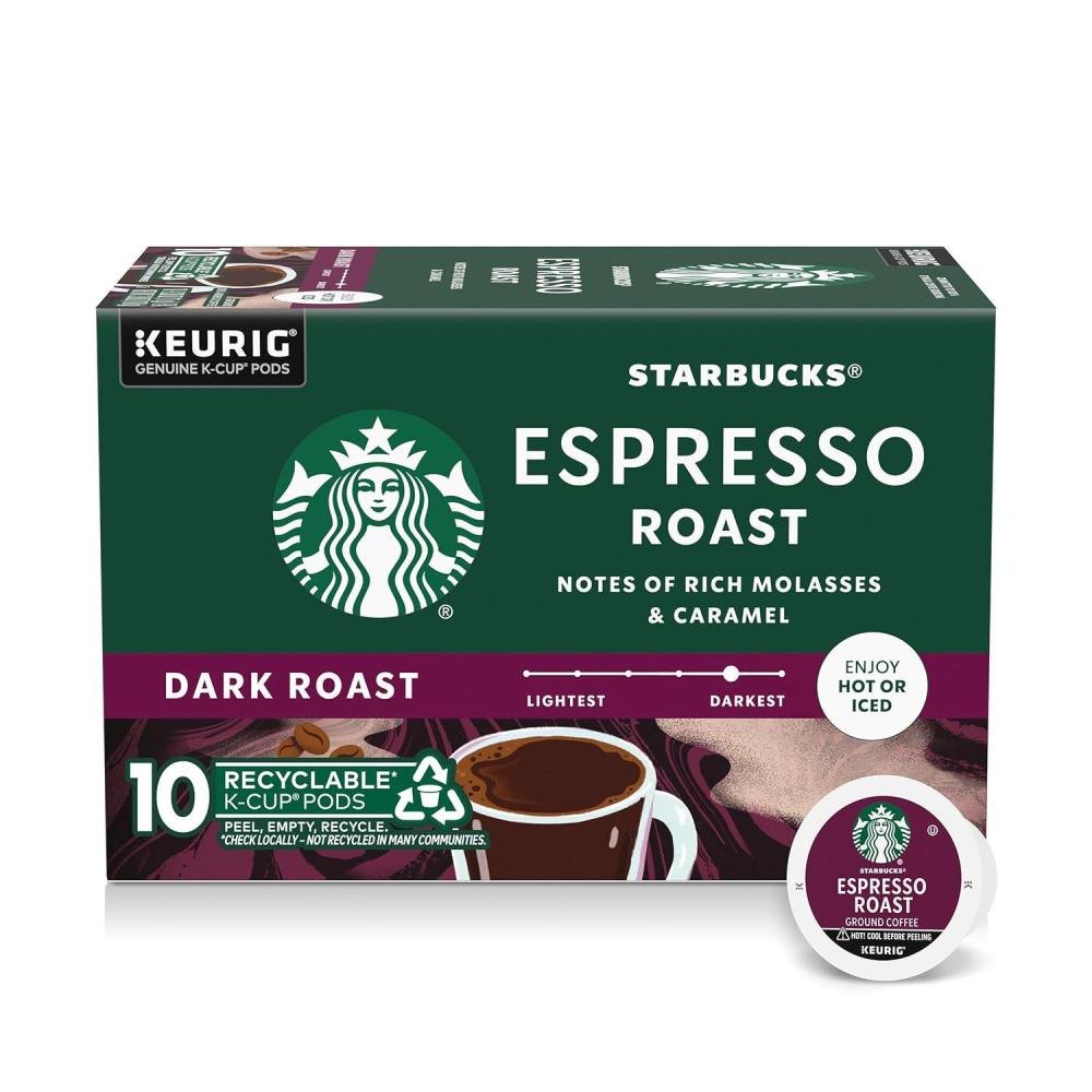 imageStarbucks KCup Coffee Pods Dark Roast Coffee Espresso Roast for Keurig Coffee Makers 100 Arabica 6 Boxes 60 Pods TotalUnflavored