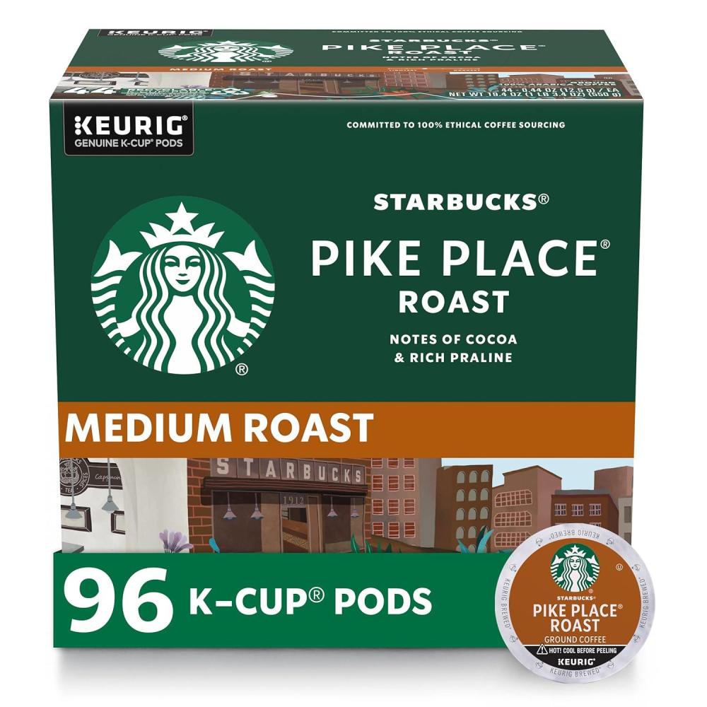 imageStarbucks KCup Coffee Pods Medium Roast Hot or Iced Coffee Pike Place Roast 96 Keurig Pods Pike Place