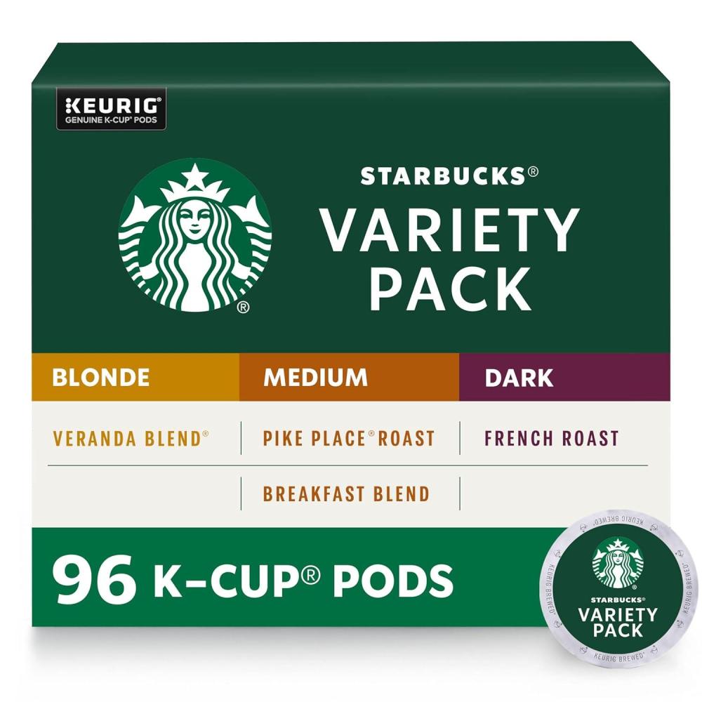 imageStarbucks KCup Coffee Pods Starbucks Blonde Medium and Dark Roast Hot or Iced Coffee Variety Pack 96 Keurig Pods