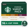 Starbucks K-Cup Coffee Pods, Starbucks Blonde, Medium and Dark Roast Hot or Iced Coffee, Variety Pack, 96 Keurig Pods