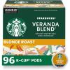 Starbucks K-Cup Coffee Pods, Starbucks Blonde Roast Hot or Iced Coffee, Veranda Blend, 96 Keurig Pods(Veranda)