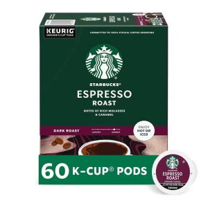 Starbucks K-Cup Coffee Pods, Dark Roast Coffee, Espresso Roast for Keurig Coffee Makers, 100% Arabica, 6 Boxes (60 Pods Total)(Espresso)