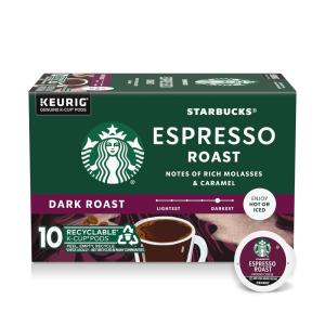Starbucks K-Cup Coffee Pods, Dark Roast Coffee, Espresso Roast for Keurig Coffee Makers, 100% Arabica, 6 Boxes (60 Pods Total)(Unflavored)
