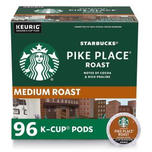 Starbucks K-Cup Coffee Pods, Medium Roast Hot or Iced Coffee, Pike Place Roast, 96 Keurig Pods ​(Pike Place)