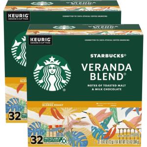 Starbucks K-Cup Coffee Pods, Starbucks Blonde Roast Hot or Iced Coffee, Veranda Blend, 96 Keurig Pods(Veranda Blend)