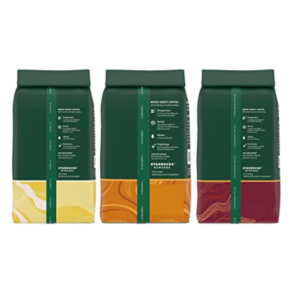 imageStarbucks Ground Coffee Flavored Hot or Iced Coffee Variety Pack Three 11 oz BagsFlavored Variety Pack