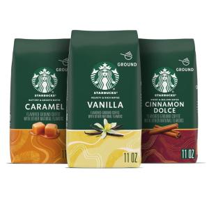 Starbucks Ground Coffee, Flavored Hot or Iced Coffee, Variety Pack, Three 11 oz Bags​(Caramel Vanilla Cinnamon Dolce)