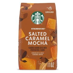 Starbucks Ground Coffee, Flavored Hot or Iced Coffee, Variety Pack, Three 11 oz Bags​(Caramel mocha)