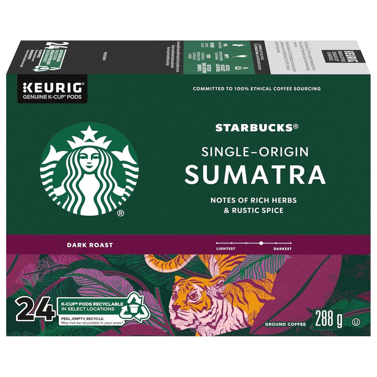 imageStarbucks KCup Coffee Pods Dark Roast Coffee Italian Roast 100 Arabica 1 box 10 podsSumatra