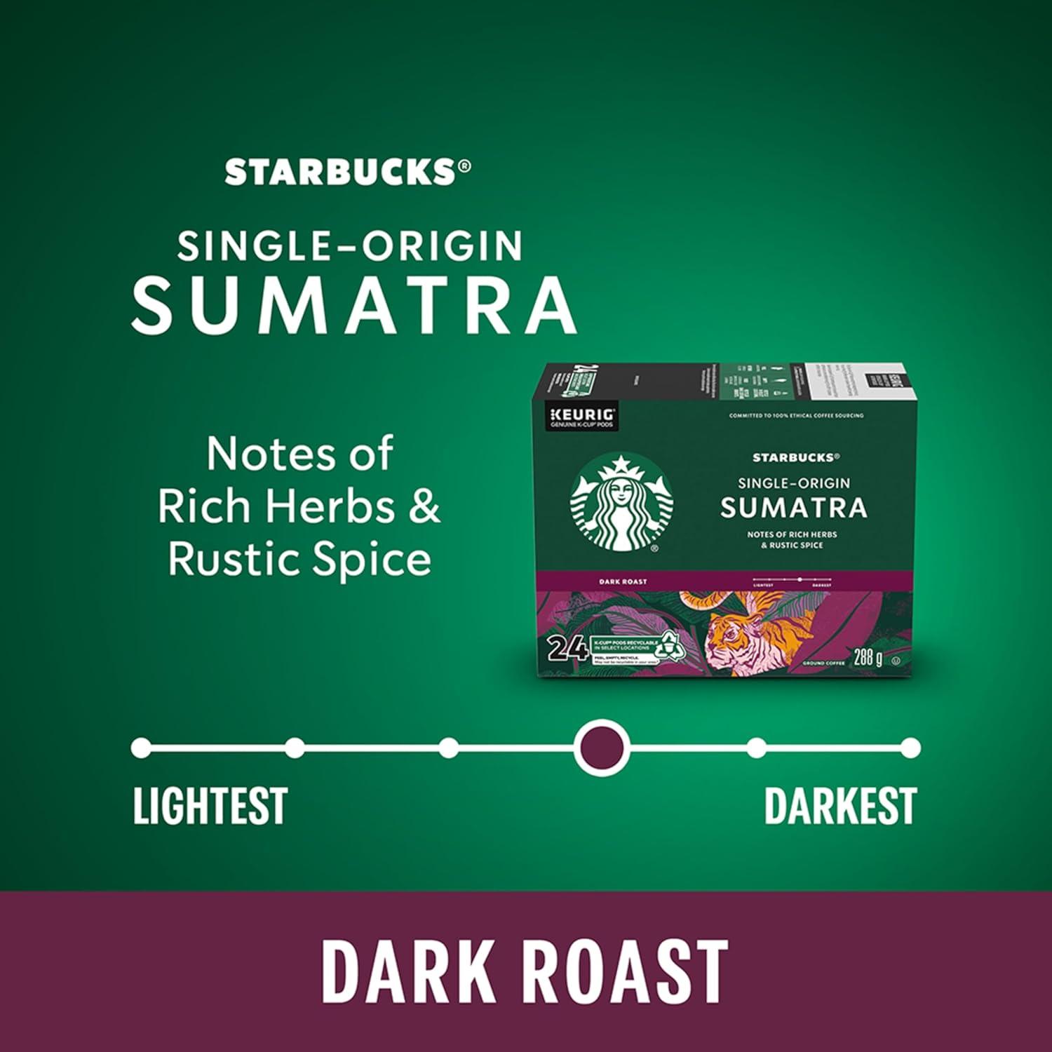 imageStarbucks KCup Coffee Pods Dark Roast Coffee Italian Roast 100 Arabica 1 box 10 podsSumatra