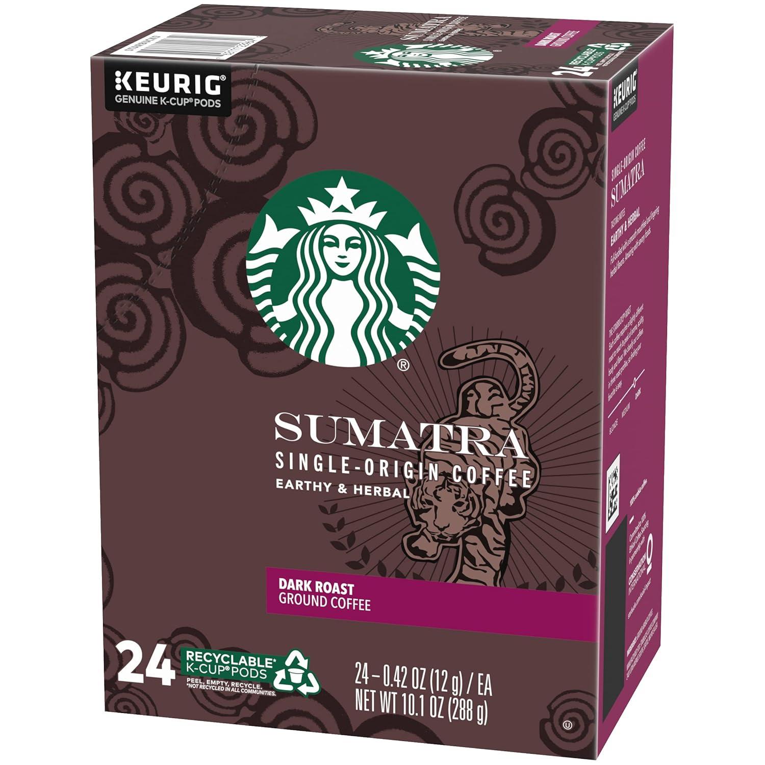 imageStarbucks KCup Coffee Pods Dark Roast Coffee Italian Roast 100 Arabica 1 box 10 podsSumatra