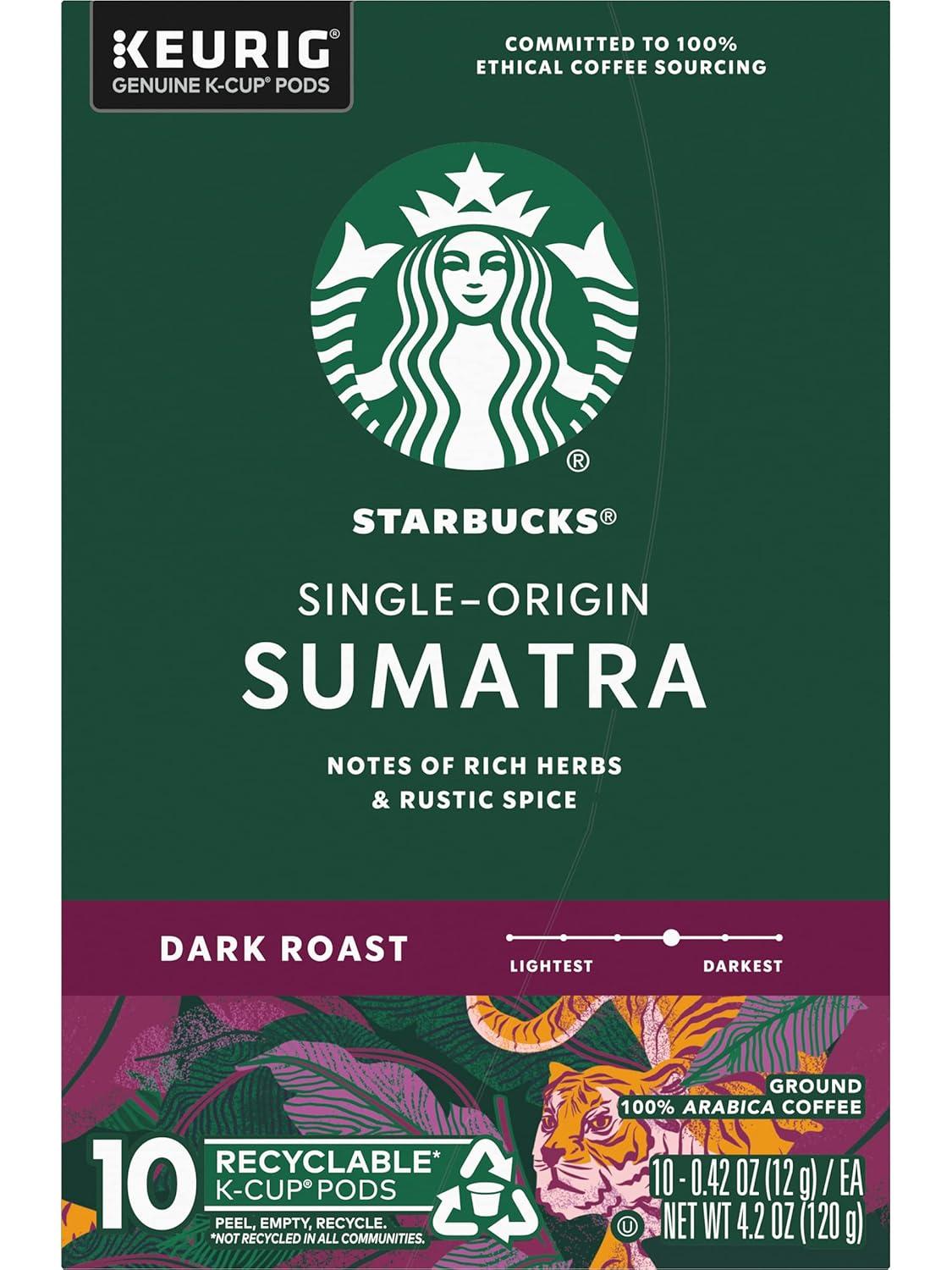 imageStarbucks KCup Coffee Pods Dark Roast Coffee Italian Roast 100 Arabica 1 box 10 podsSumatra