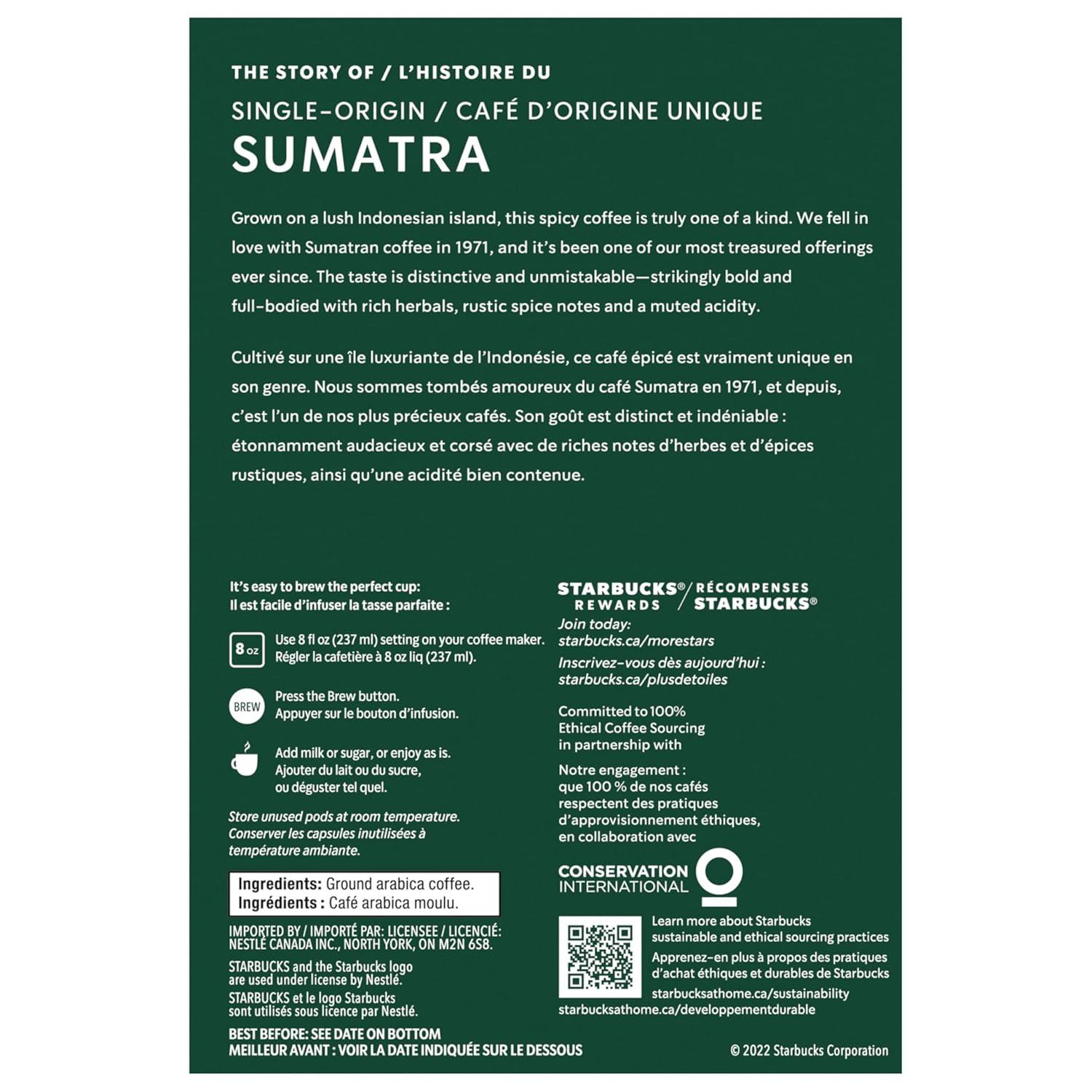 imageStarbucks KCup Coffee Pods Dark Roast Coffee Italian Roast 100 Arabica 1 box 10 podsSumatra