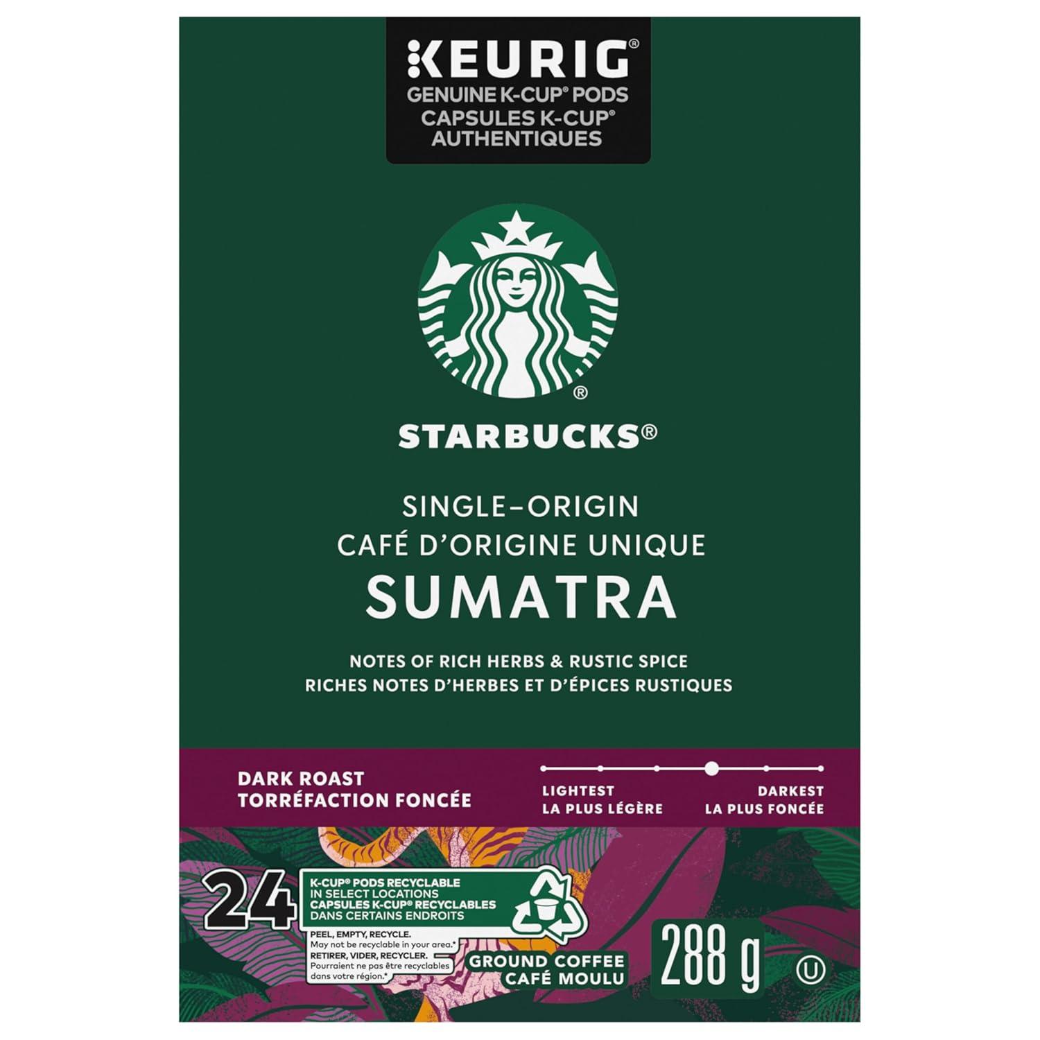 imageStarbucks KCup Coffee Pods Dark Roast Coffee Italian Roast 100 Arabica 1 box 10 podsSumatra