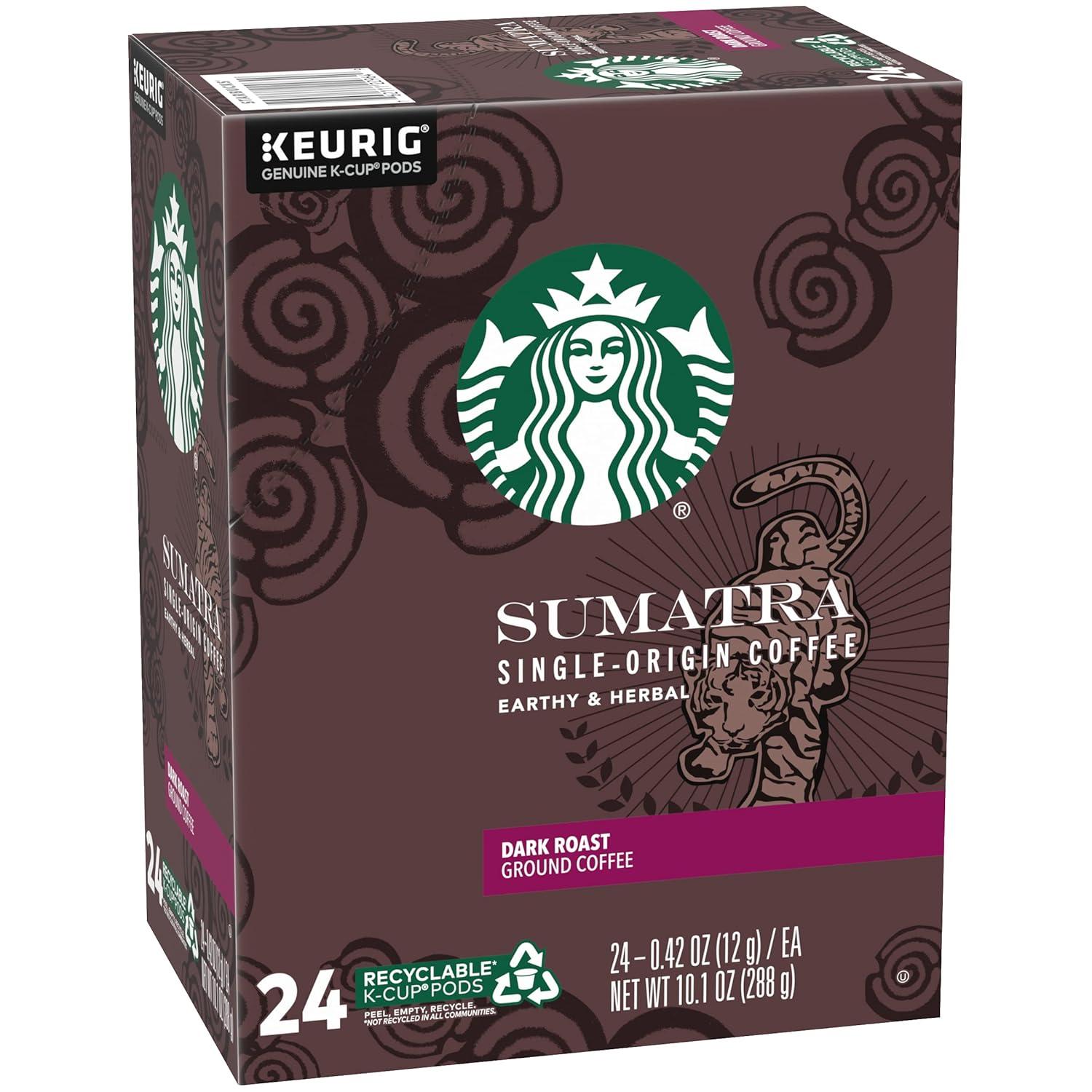 imageStarbucks KCup Coffee Pods Dark Roast Coffee Italian Roast 100 Arabica 1 box 10 podsSumatra