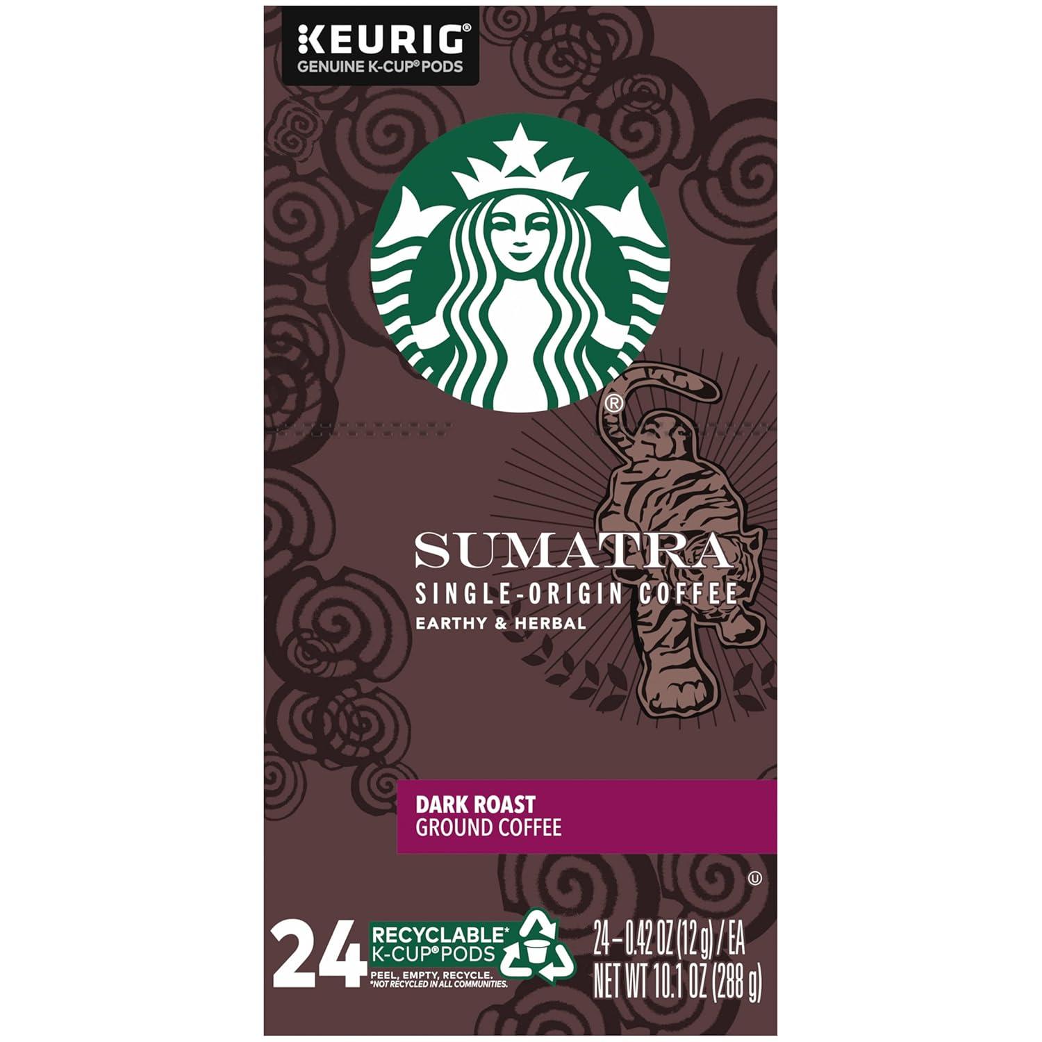 imageStarbucks KCup Coffee Pods Dark Roast Coffee Italian Roast 100 Arabica 1 box 10 podsSumatra