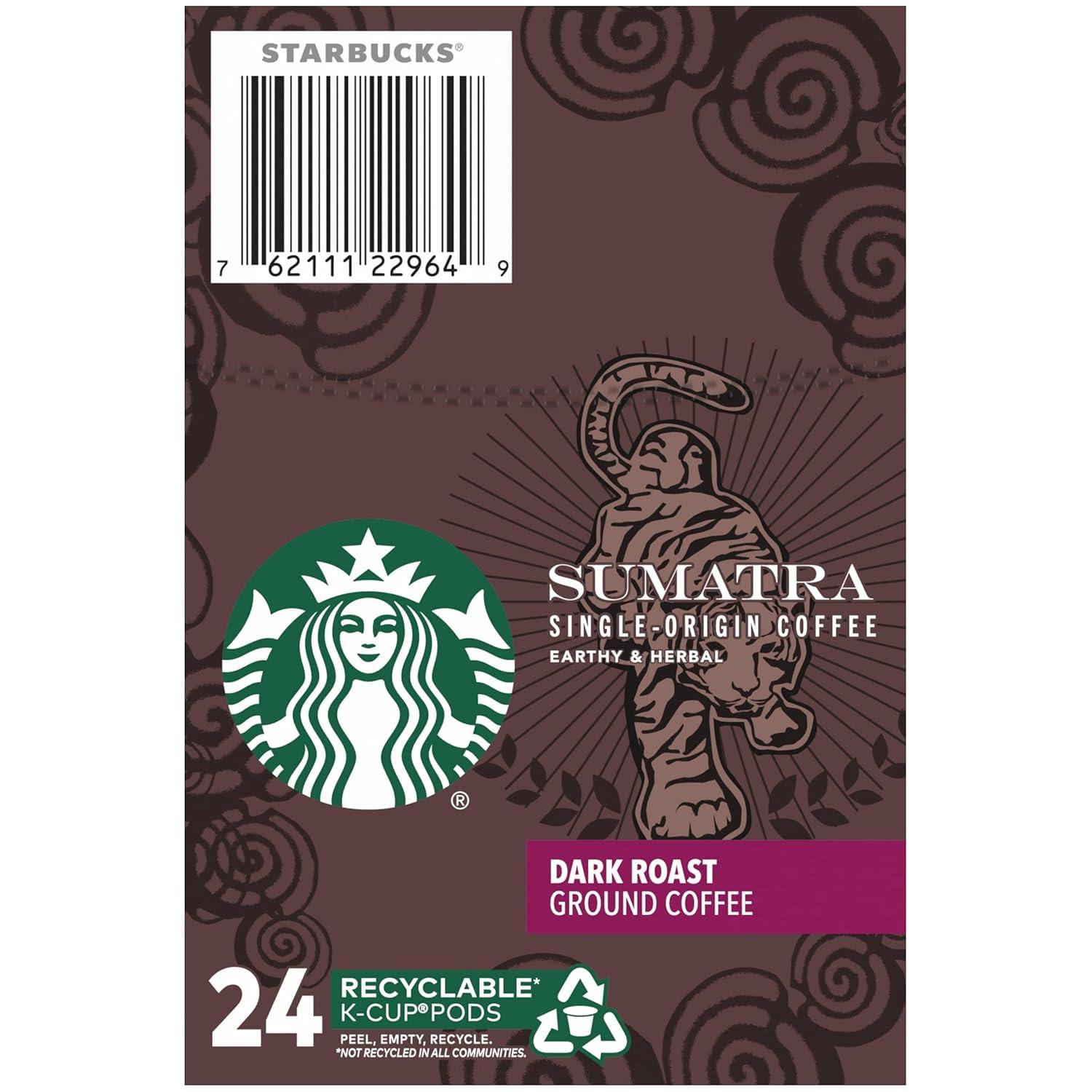 imageStarbucks KCup Coffee Pods Dark Roast Coffee Italian Roast 100 Arabica 1 box 10 podsSumatra