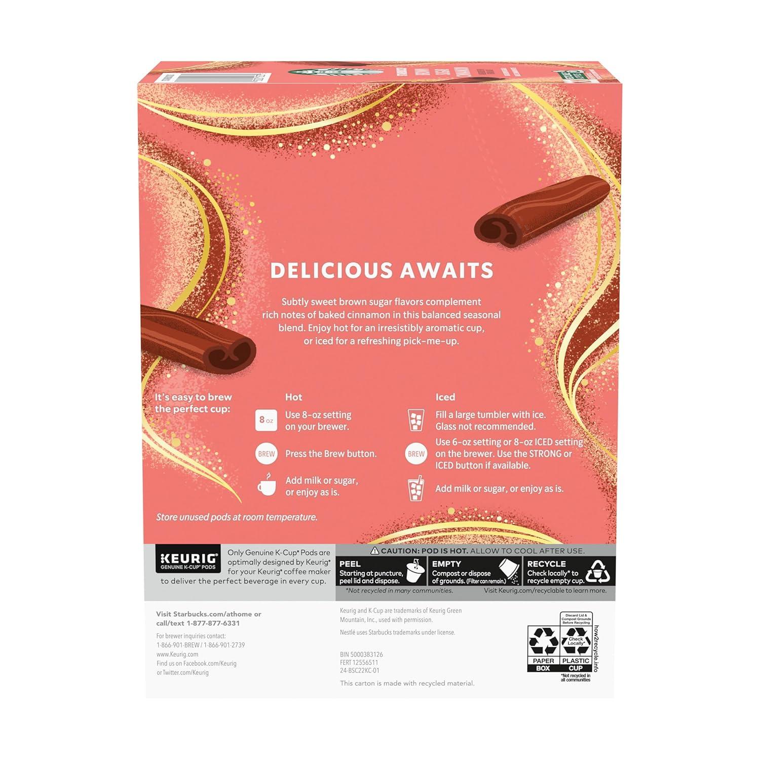 imageStarbucks KCup Coffee Pods Flavored Hot or Iced Coffee Brown Sugar Cinnamon 10 Keurig PodsBrown Sugar Cinnamon