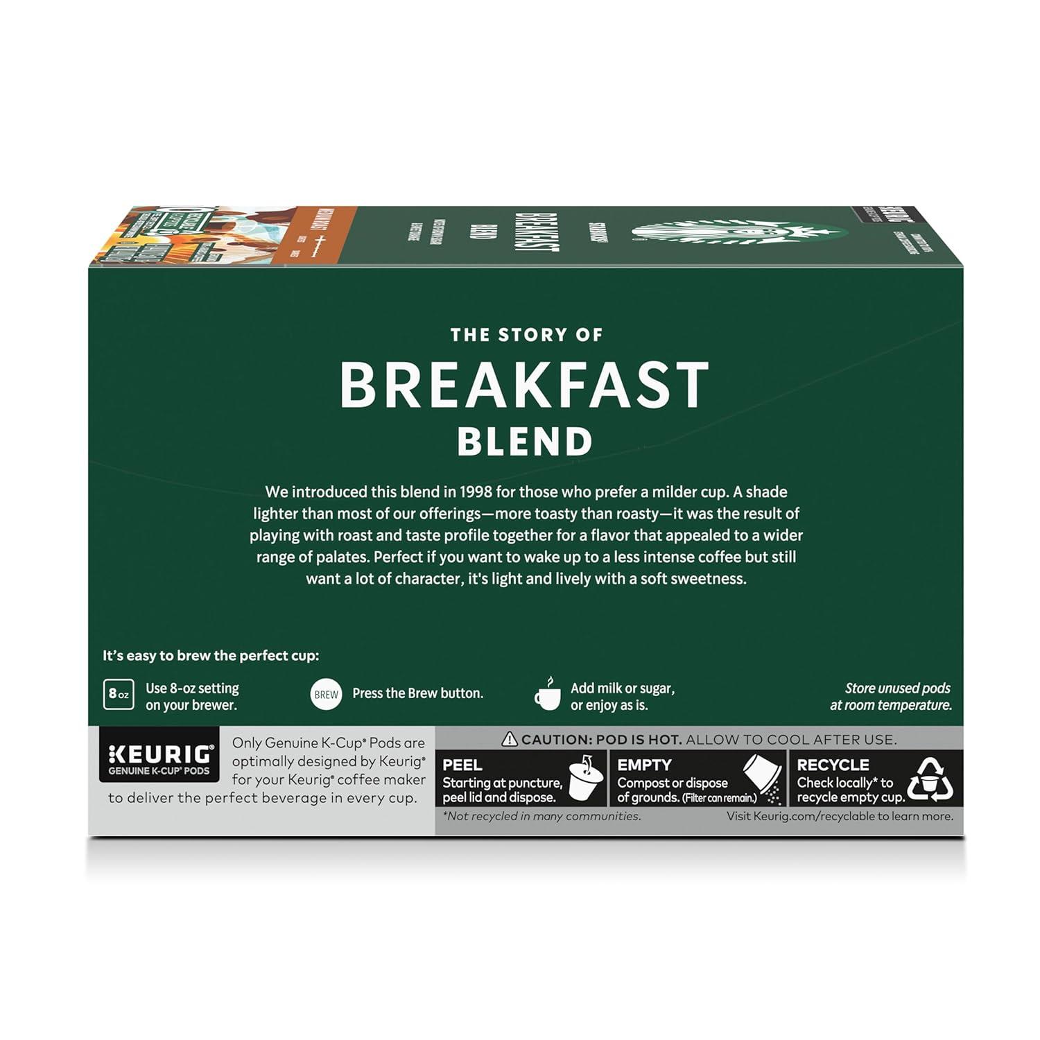 imageStarbucks KCup Coffee Pods Medium Roast Hot or Iced Coffee Breakfast Blend 10 Keurig Pods Breakfast