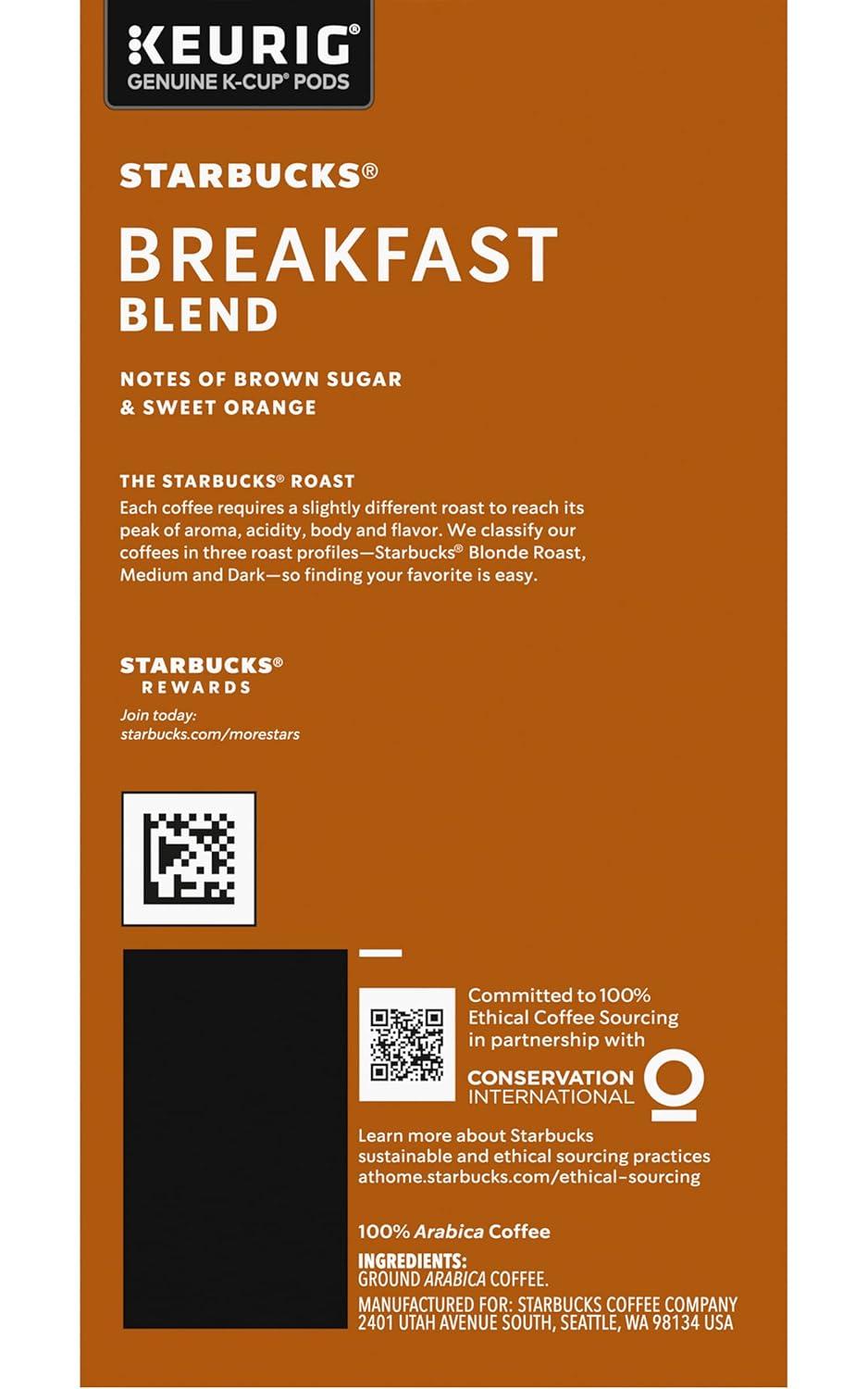 imageStarbucks KCup Coffee Pods Medium Roast Hot or Iced Coffee Breakfast Blend 10 Keurig Pods Breakfast Blend