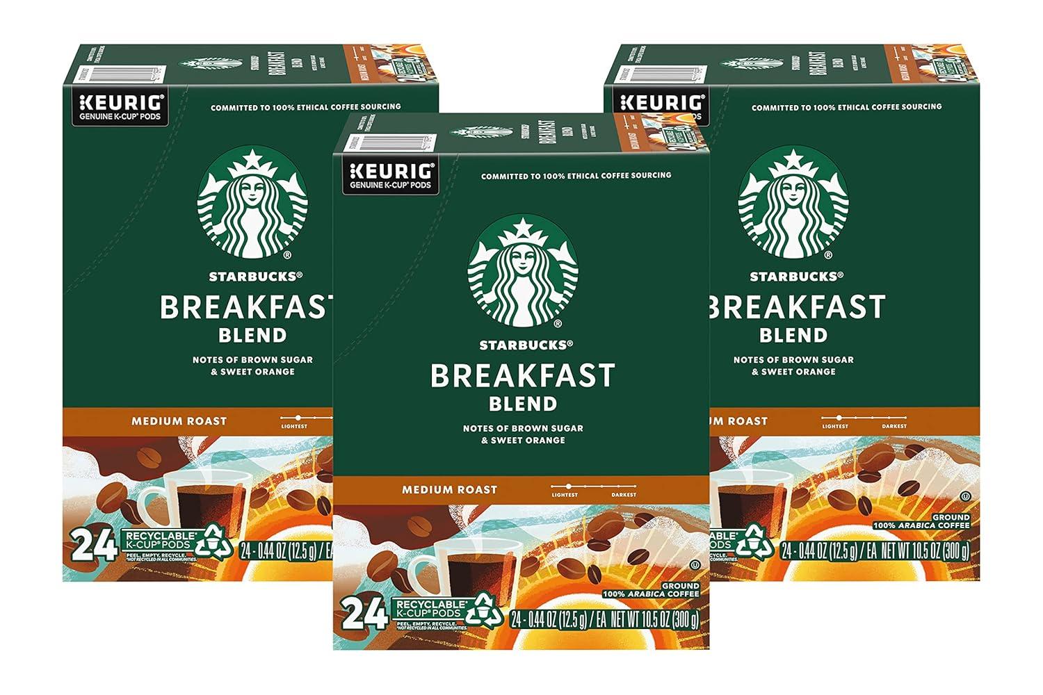 imageStarbucks KCup Coffee Pods Medium Roast Hot or Iced Coffee Breakfast Blend 10 Keurig Pods Breakfast Blend