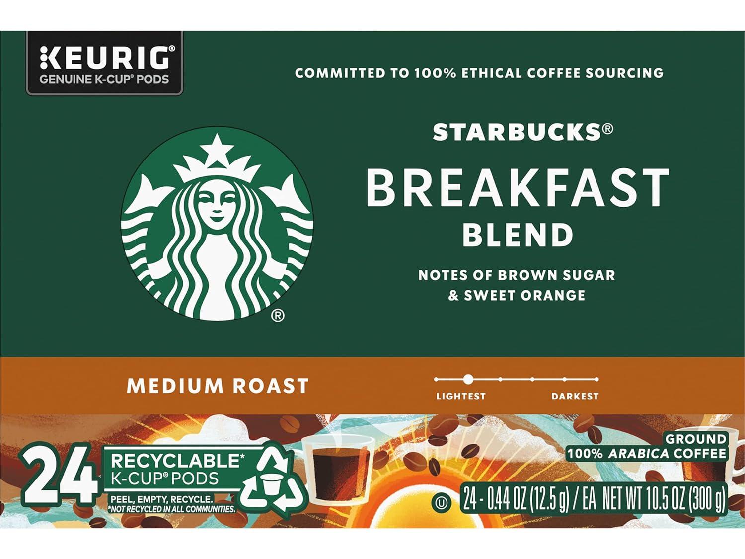 imageStarbucks KCup Coffee Pods Medium Roast Hot or Iced Coffee Breakfast Blend 10 Keurig Pods Breakfast Blend